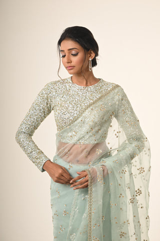 Blue sequence cutdana saree
