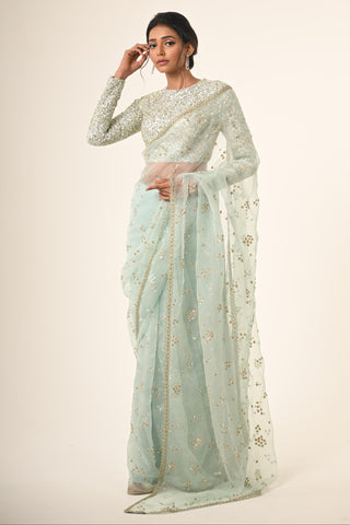 Blue sequence cutdana saree