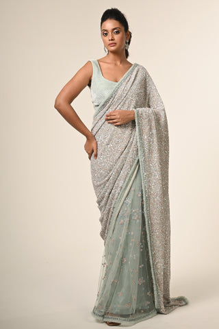 Blue cutdana saree
