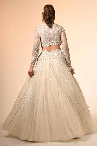 Ivory embroidered blouse and lehenga
