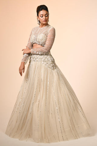 Ivory embroidered blouse and lehenga