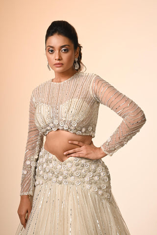 Ivory embroidered blouse and lehenga