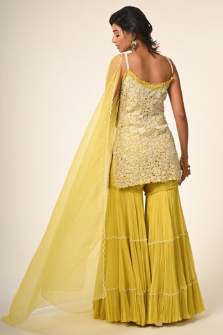Yellow floral cutwork sharara set