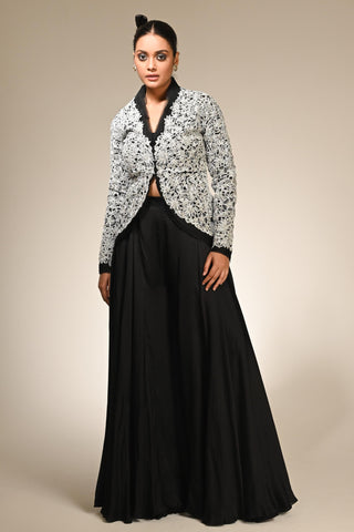 Black floral cutwork jacket set