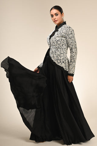 Black floral cutwork jacket set