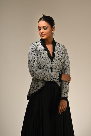 Black floral cutwork jacket set