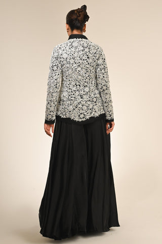 Black floral cutwork jacket set