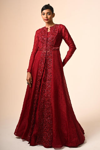 Red floral jacket with skirt