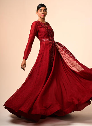 Red floral jacket with skirt