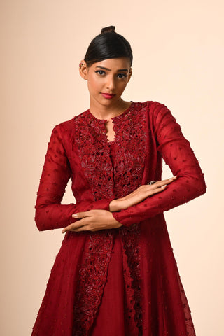 Red floral jacket with skirt