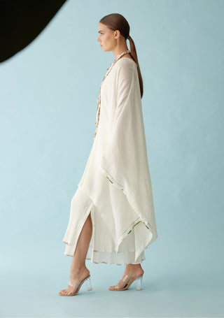 Off-white hand braided kaftan and skirt