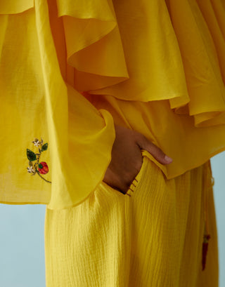 Yellow embroidered chillies top and pant