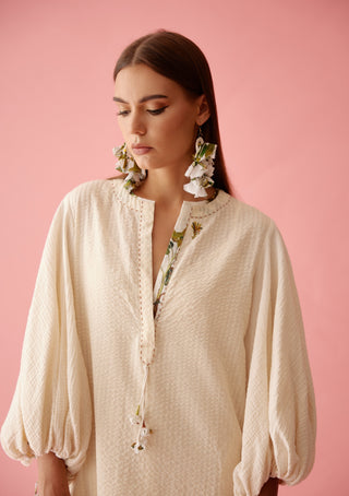 Cream a-line flower tassels dress