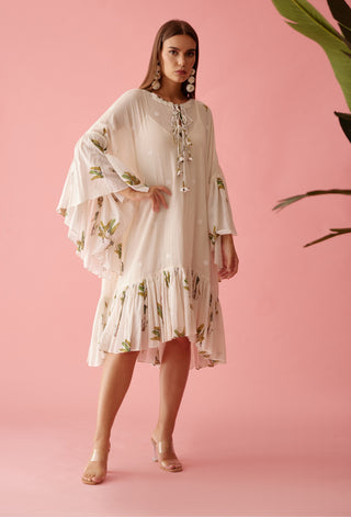 Cream handwoven jamdani cotton frill dress
