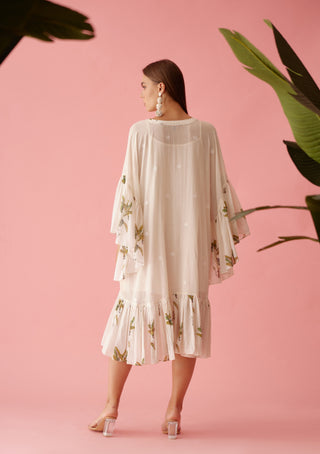 Cream handwoven jamdani cotton frill dress