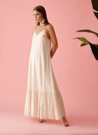 Cream handwoven jamdani cotton slip dress