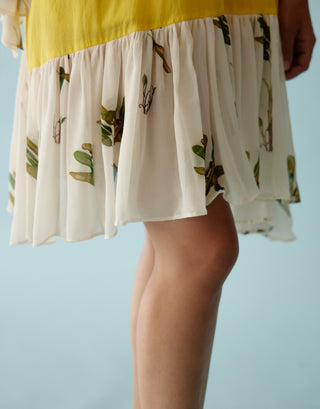 Yellow banana tree print frill dress