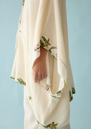 Cream hand-braided tassel kaftan top