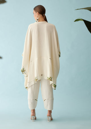 Cream hand-braided tassel kaftan top