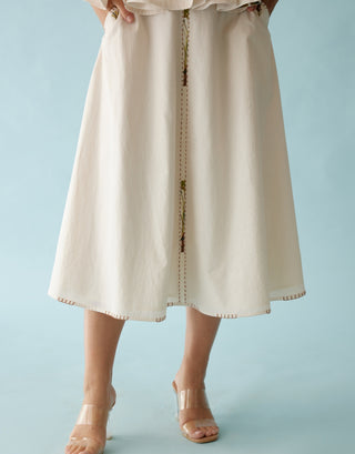 Cream banana tree applique top and skirt