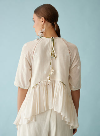 Cream cotton hi-low top