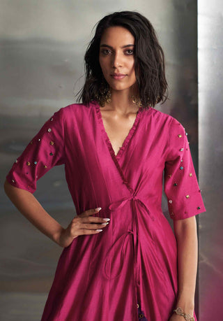 Pop pink tie-up anarkali set