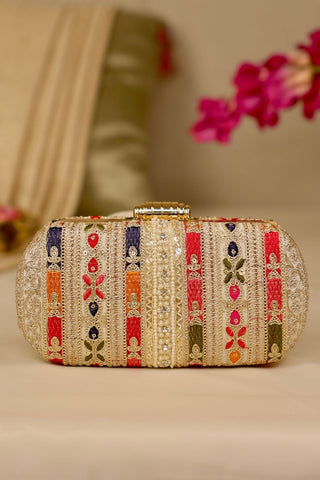 Multicolor naaz embroidered capsule clutch