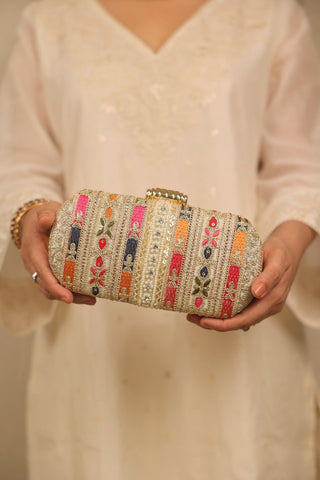 Multicolor naaz embroidered capsule clutch