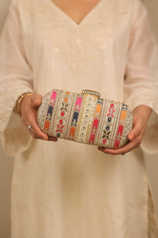 Multicolor naaz embroidered capsule clutch