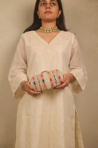 Multicolor naaz embroidered capsule clutch