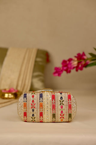 Multicolor naaz embroidered capsule clutch