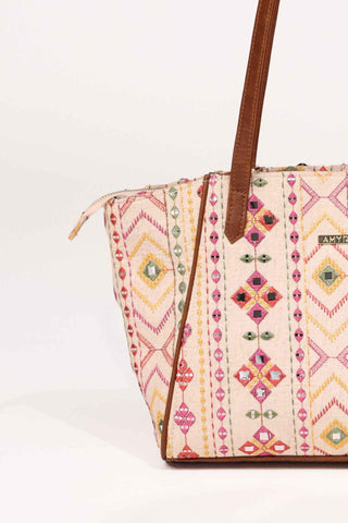 Multicolor nadia mirror embroidered terra tote bag