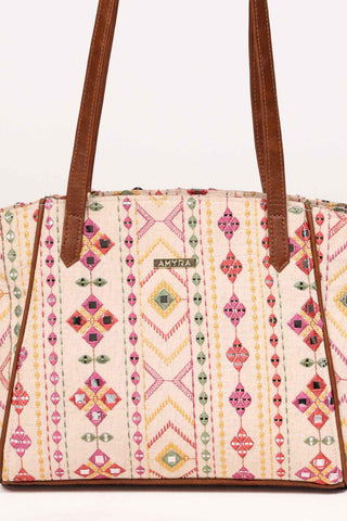 Multicolor nadia mirror embroidered terra tote bag