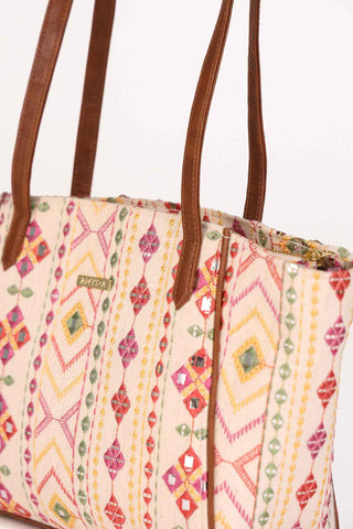 Multicolor nadia mirror embroidered terra tote bag
