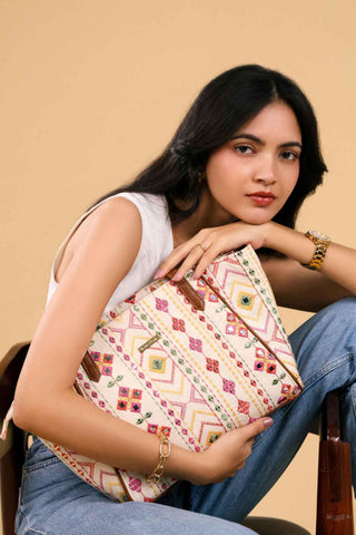 Multicolor nadia mirror embroidered terra tote bag