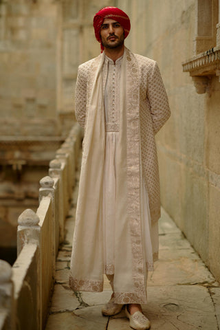 Cream sherwani set for Indian Wedding – Umang Sherwani by Nitika Gujral