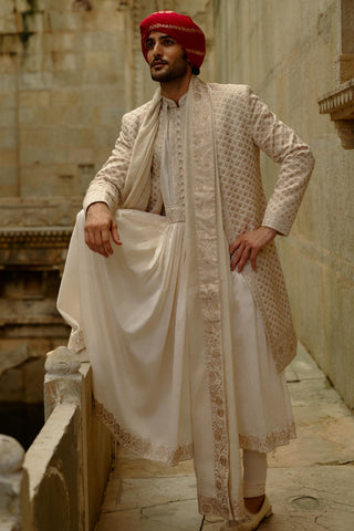 Cream sherwani set for Indian Wedding – Umang Sherwani by Nitika Gujral