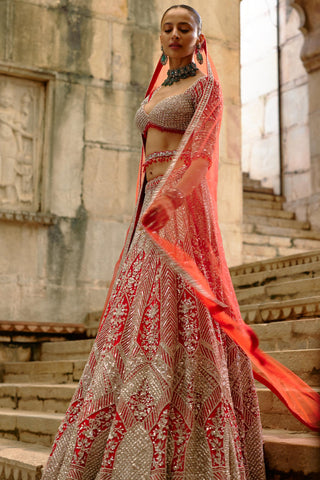 Red Lehenga for Indian Wedding – Silver Work by Nitika Gujral