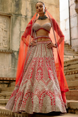 Red Lehenga for Indian Wedding – Silver Work by Nitika Gujral