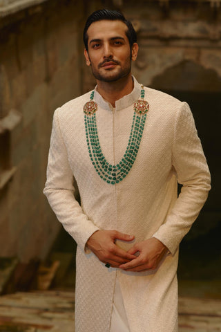 Ivory sherwani set for Indian Wedding – Embroidered Umang Sherwani by Nitika Gujral