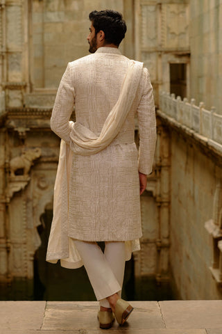 Beige sherwani set for Indian Wedding – Embroidered Umang Sherwani by Nitika Gujral