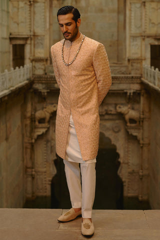 Peach sherwani set for Indian Wedding – Umang Sherwani by Nitika Gujral