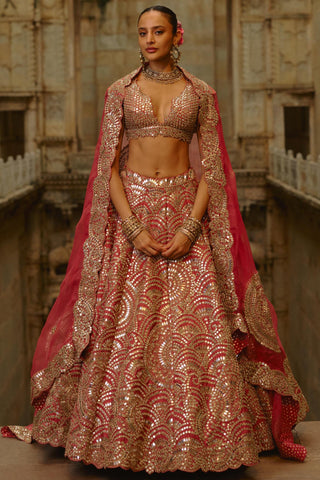 Mirror Work Lehenga for Indian Wedding – Umang Rust by Nitika Gujral