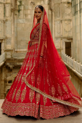 Satin Lehenga for Indian Wedding – Umang Red by Nitika Gujral