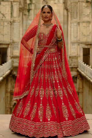 Satin Lehenga for Indian Wedding – Umang Red by Nitika Gujral
