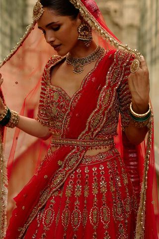 Satin Lehenga for Indian Wedding – Umang Red by Nitika Gujral