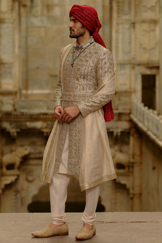 Gold sherwani set for Indian Wedding – Zardozi Umang Sherwani by Nitika Gujral