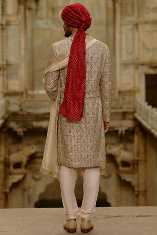 Gold sherwani set for Indian Wedding – Zardozi Umang Sherwani by Nitika Gujral