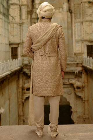 Gold sherwani set for Indian Wedding – Banarasi Umang Sherwani by Nitika Gujral