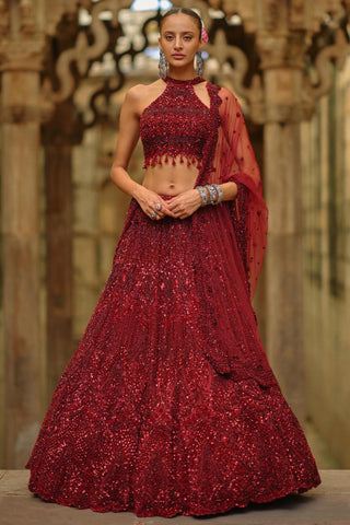 Burgundy Lehenga for Indian Wedding – Umang by Nitika Gujral